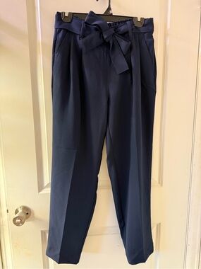 LOFT Navy Paperbag Waist Tie Ankle Pants